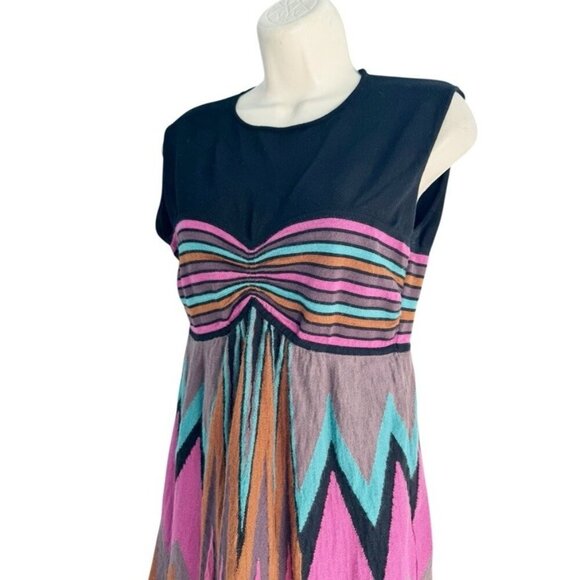 M Missoni Women's Sz 10 Black Pink Blue Zig Zag Chevron Knit A-line Dress IT 46 - Picture 2 of 9
